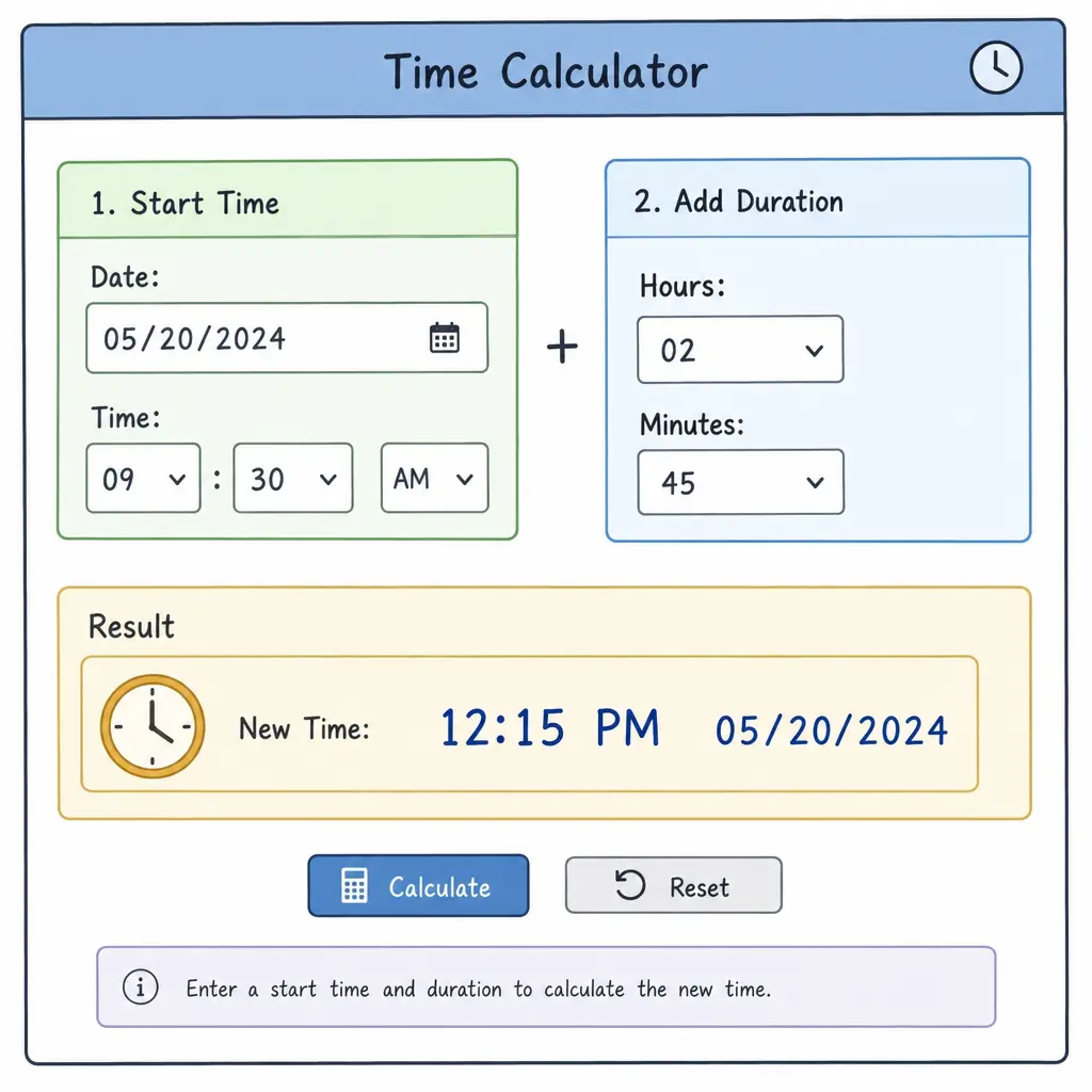 Illustration of a time calculator interface